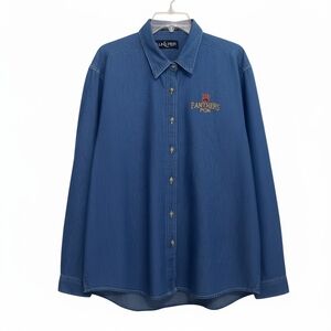 Luna Pier Ladies Blue Denim Button-Up Shirt with Panthers Embroidery Size XL!